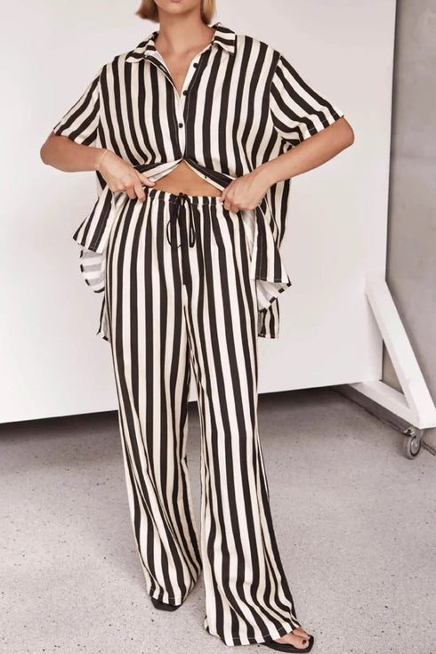 'Bronte' Striped Half Sleeve Top and Pants Set - Celes Fashion